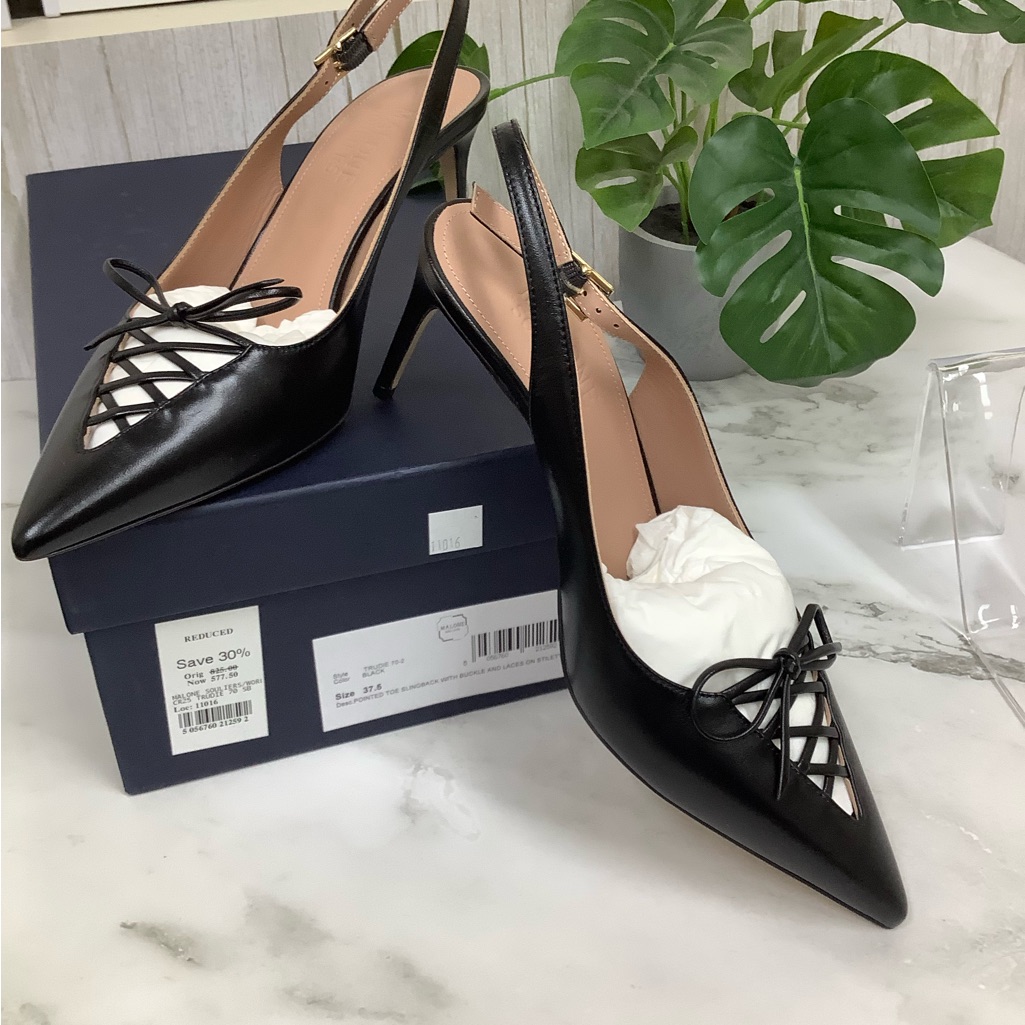 Nib Malone Souliers Trudie Pointed Toe Black Slingback Heels